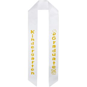 GraduationMall White Satin Kindergarten Graduation Sash with Printed Bear for Kids in Five Colors Fonts
