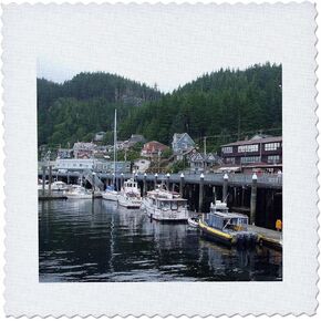 3dRose qs_65198_2 Ketchikan Alaska Boat Dock-Quilt Square, 6 by 6-Inch