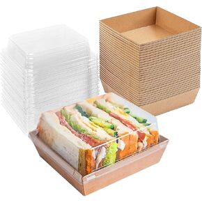 jiwanxi 50 Pack Small Charcuterie Boxes with Clear Lids - To Go Paper Charcuterie Box, Disposable Food Containers, 5Inch Dessert Boxes for Sandwich, Cookie, Sushi, Cake Slice