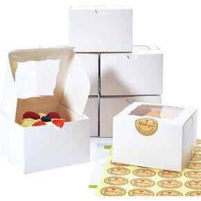 Cookie Boxes with Window 6x6x4 Inch 50 Pack Premium White Bakery Boxes for Individual Cheesecake,Cupcake,Dessert,Pastries,Mini Bundt Cake and Muffin