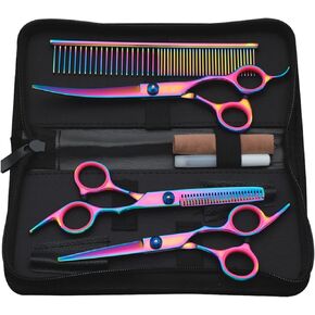 7 in 1 Dog Grooming Scissors Set, Pet Grooming Shears Dog Scissors Stainless Steel Straight & Thinning & Curved Shears Grooming Scissors for Dogs and Cats