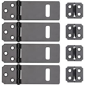 3Inch Lock Hasp Latch, 4 Pack Black Hasp Latch Padlock Hasp Door Slide Latch Safety Packlock Clasp Gate Locks for Wooden Fence, Pet Cage, Cabinet, Window, Garden, Yard