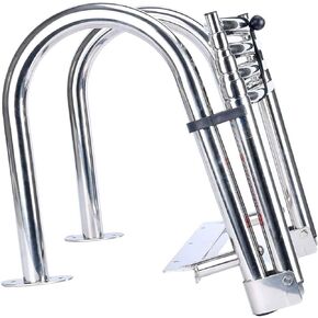 HYDDNice 4 Step Stainless Steel Pontoon Boat Ladder Foldable Telescoping Rear Entry Inboard Ladder Swim Deck Ladder with Pedal Hand Railing Ladder