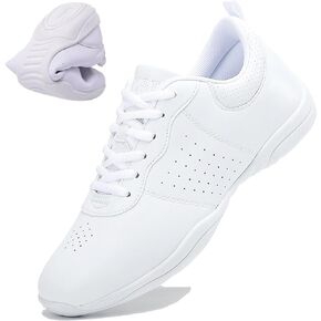 DADAWEN Girls White Cheer Shoes Youth Cheerleading Shoes Dance Athletic Training Tennis Lightweight Competition for Women Cheer Sneakers