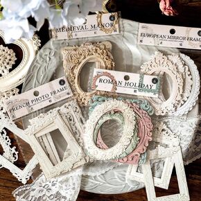 40Sheet Lace Frames Scrapbook Paper,Vintage Hollow Embossed Photo Frame Materials Scrapbooking Paper Background Window Frames Decoration Paper for DIY Junk Journal Crafts Journaling Scrapbook Supplies
