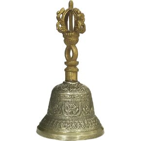 Purpledip Bell Metal Tribhu Handheld Ringing Bell Gahnta with Dorje Handle: Buddhist Tibetan Meditation Prayer Musical Instrument, Small (10680B)