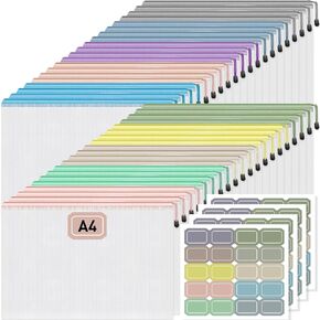 Umriox 20PCS Mesh Zipper Pouch, A4 Size 10 Colors in Plastic Waterproof Zipper Bags, Clear Zipper Pouches for Organization Office Supplies Home Travel Storage