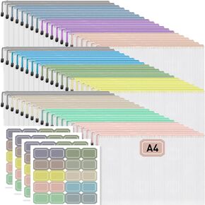 Umriox 20PCS Mesh Zipper Pouch, A4 Size 10 Colors in Plastic Waterproof Zipper Bags, Clear Zipper Pouches for Organization Office Supplies Home Travel Storage