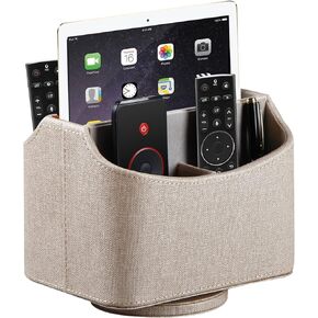 YAPISHI Leather Remote Control Holder, 360 Degree Spinning Desk TV Remote Caddy/Box, Coffee Table Organizer for Controller, Media, Calculator, Mobile Phone and Pencil Storage