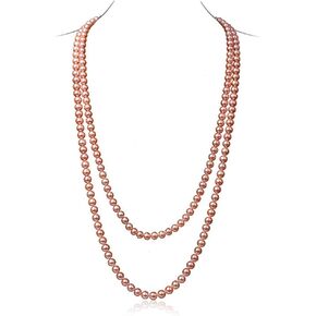 JYX قلادة طويلة من اللؤلؤ الطبيعي 8-9 مللي متر قلادة من لؤلؤ المياه العذبة الوردية 48" in Kuwait