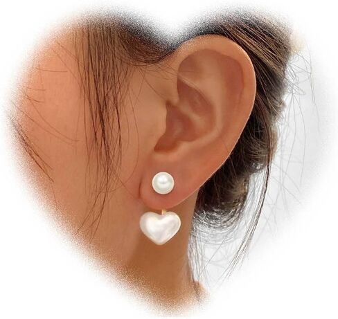 W WEILIRIAN Boho Pearl Jacket Earrings Heart Pearl Earrings Pearl Drop Earrings Gold Pearl Stud Earrings Pearl Wedding Earrings Front Back Earrings Jewelry for Women and Girls Gifts in Saudi Arabia