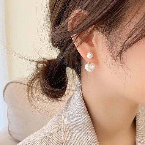 W WEILIRIAN Boho Pearl Jacket Earrings Heart Pearl Earrings Pearl Drop Earrings Gold Pearl Stud Earrings Pearl Wedding Earrings Front Back Earrings Jewelry for Women and Girls Gifts in Saudi Arabia