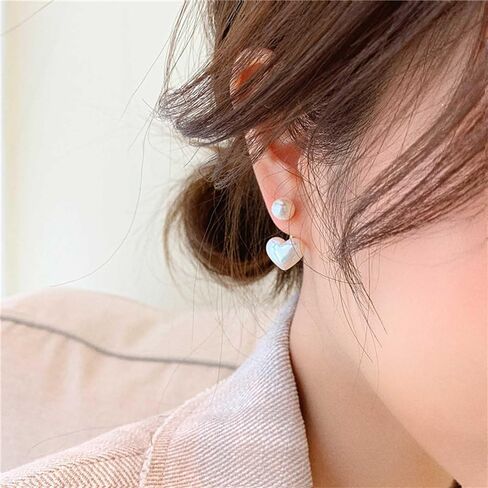 W WEILIRIAN Boho Pearl Jacket Earrings Heart Pearl Earrings Pearl Drop Earrings Gold Pearl Stud Earrings Pearl Wedding Earrings Front Back Earrings Jewelry for Women and Girls Gifts in Saudi Arabia
