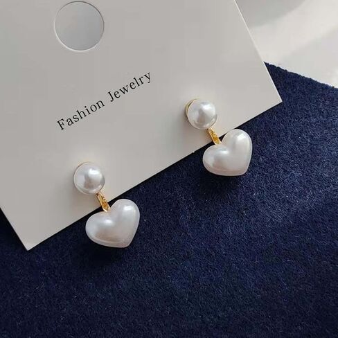 W WEILIRIAN Boho Pearl Jacket Earrings Heart Pearl Earrings Pearl Drop Earrings Gold Pearl Stud Earrings Pearl Wedding Earrings Front Back Earrings Jewelry for Women and Girls Gifts in Saudi Arabia