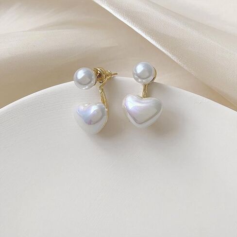 W WEILIRIAN Boho Pearl Jacket Earrings Heart Pearl Earrings Pearl Drop Earrings Gold Pearl Stud Earrings Pearl Wedding Earrings Front Back Earrings Jewelry for Women and Girls Gifts in Saudi Arabia