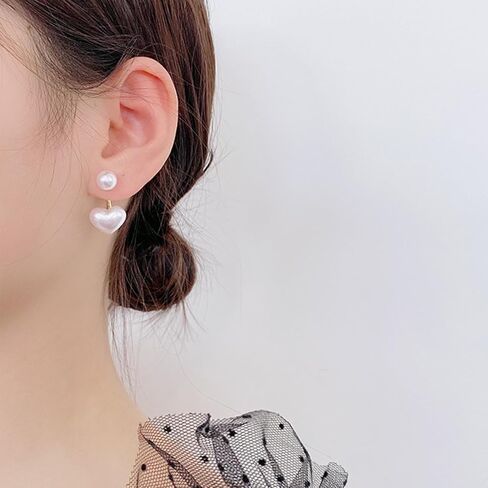 W WEILIRIAN Boho Pearl Jacket Earrings Heart Pearl Earrings Pearl Drop Earrings Gold Pearl Stud Earrings Pearl Wedding Earrings Front Back Earrings Jewelry for Women and Girls Gifts in Saudi Arabia