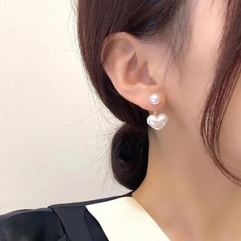 W WEILIRIAN Boho Pearl Jacket Earrings Heart Pearl Earrings Pearl Drop Earrings Gold Pearl Stud Earrings Pearl Wedding Earrings Front Back Earrings Jewelry for Women and Girls Gifts in Saudi Arabia