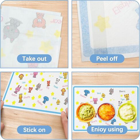 مفارش أطباق قابلة للالتصاق للأطفال والرضع، 18 عبوة من مفارش أطباق مقاومة للماء مقاس 30.48 سم × 45.72 سم، مفارش طاولة محمولة للمطاعم للصبيان والبنات، مثالية لتناول الطعام واللعب الفني، متعددة الألوان in Kuwait