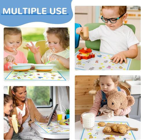 مفارش أطباق قابلة للالتصاق للأطفال والرضع، 18 عبوة من مفارش أطباق مقاومة للماء مقاس 30.48 سم × 45.72 سم، مفارش طاولة محمولة للمطاعم للصبيان والبنات، مثالية لتناول الطعام واللعب الفني، متعددة الألوان in Kuwait
