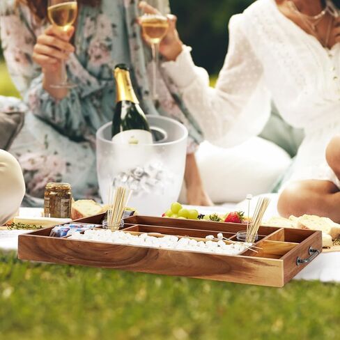 محطة Danrelax Walnut S'mores، صندوق صانع Smores كبير لمجموعة Smores، منظم ملحقات Smores، علبة Smores مع مقبض عتيق، صينية تقديم Smores (الخشب الطبيعي) in Kuwait