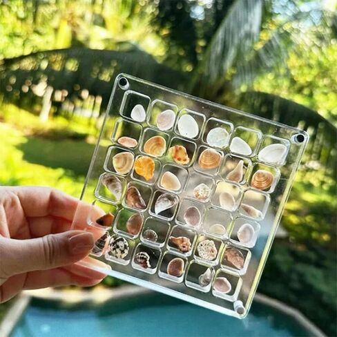 SEAHUISTAR Seashell Display Box Acrylic Magnetic Square Seashell Storage Display Case Decorative Seashell Starfish Trinket Small Craft Organizers Container for Bead Nail Jewelry Gemstone (36 Grids) in Saudi Arabia