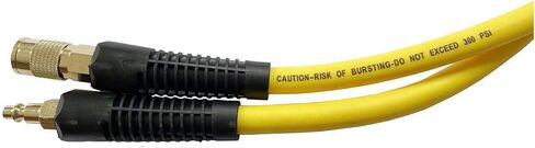 خرطوم هواء SANFU Hybrid PVC/Rubber مقاس 3/8 بوصة معرف × 6 أقدام، متين 300 رطل لكل بوصة مربعة، خفيف الوزن، مع وصلة توصيل نحاسية صناعية سريعة 1/4 بوصة، مقيدات الانحناء، أصفر in Kuwait