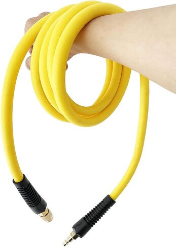خرطوم هواء SANFU Hybrid PVC/Rubber مقاس 3/8 بوصة معرف × 6 أقدام، متين 300 رطل لكل بوصة مربعة، خفيف الوزن، مع وصلة توصيل نحاسية صناعية سريعة 1/4 بوصة، مقيدات الانحناء، أصفر in Kuwait