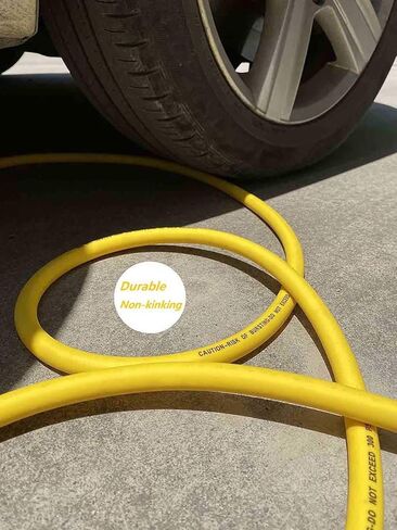 خرطوم هواء SANFU Hybrid PVC/Rubber مقاس 3/8 بوصة معرف × 6 أقدام، متين 300 رطل لكل بوصة مربعة، خفيف الوزن، مع وصلة توصيل نحاسية صناعية سريعة 1/4 بوصة، مقيدات الانحناء، أصفر in Kuwait