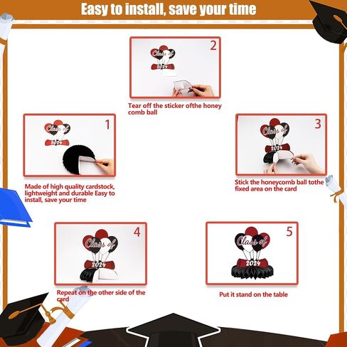 MGahyi 9PCS Graduation Party Decorations Class of 2024 Congrats Grad Table Centerpiece Congratulate Graduation Honeycomb Table Toppers for Graduation Party Supplies(Red-Black） in Saudi Arabia