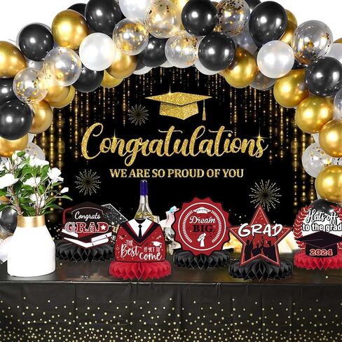 MGahyi 9PCS Graduation Party Decorations Class of 2024 Congrats Grad Table Centerpiece Congratulate Graduation Honeycomb Table Toppers for Graduation Party Supplies(Red-Black） in Saudi Arabia