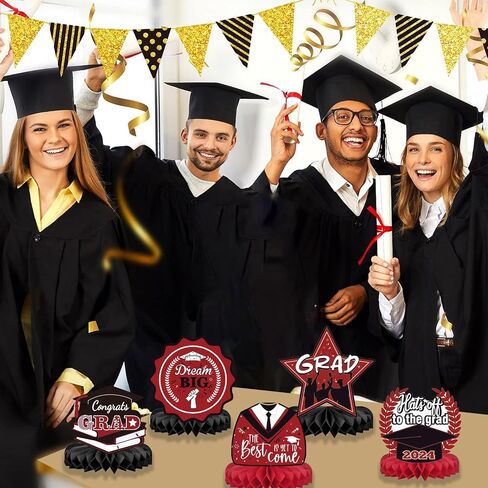 MGahyi 9PCS Graduation Party Decorations Class of 2024 Congrats Grad Table Centerpiece Congratulate Graduation Honeycomb Table Toppers for Graduation Party Supplies(Red-Black） in Saudi Arabia