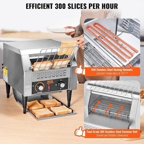 VEVOR Commercial Conveyor Toaster, 450 Slices/Hour Conveyor Belt Toaster, Heavy Duty Stainless Steel Commercial Toaster Oven, Electric Restaurant Commercial Toaster for Toast Bun, Bagel, Bread in Saudi Arabia
