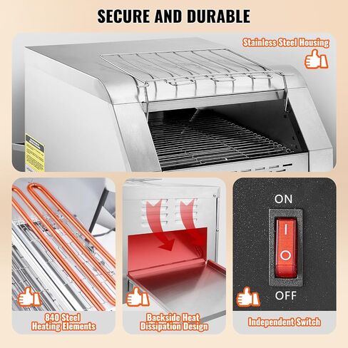 VEVOR Commercial Conveyor Toaster, 450 Slices/Hour Conveyor Belt Toaster, Heavy Duty Stainless Steel Commercial Toaster Oven, Electric Restaurant Commercial Toaster for Toast Bun, Bagel, Bread in Saudi Arabia
