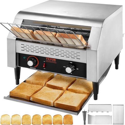 VEVOR Commercial Conveyor Toaster, 450 Slices/Hour Conveyor Belt Toaster, Heavy Duty Stainless Steel Commercial Toaster Oven, Electric Restaurant Commercial Toaster for Toast Bun, Bagel, Bread in Saudi Arabia
