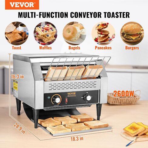 VEVOR Commercial Conveyor Toaster, 450 Slices/Hour Conveyor Belt Toaster, Heavy Duty Stainless Steel Commercial Toaster Oven, Electric Restaurant Commercial Toaster for Toast Bun, Bagel, Bread in Saudi Arabia