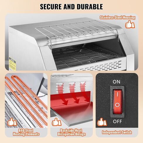 VEVOR Commercial Conveyor Toaster, 450 Slices/Hour Conveyor Belt Toaster, Heavy Duty Stainless Steel Commercial Toaster Oven, Electric Restaurant Commercial Toaster for Toast Bun, Bagel, Bread in Saudi Arabia