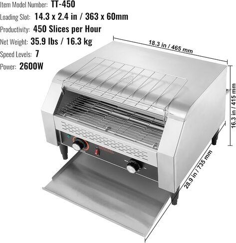 VEVOR Commercial Conveyor Toaster, 450 Slices/Hour Conveyor Belt Toaster, Heavy Duty Stainless Steel Commercial Toaster Oven, Electric Restaurant Commercial Toaster for Toast Bun, Bagel, Bread in Saudi Arabia