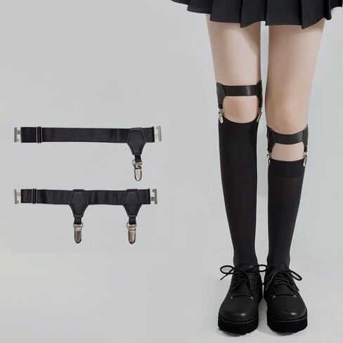 Women Adjustable Thigh Garter, Elastic Leg Garter with Clips Punk Gothic Garters for Thigh high Socks in Saudi Arabia
