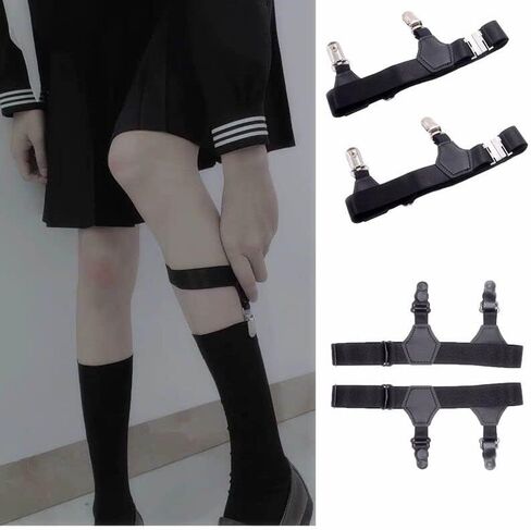 Women Adjustable Thigh Garter, Elastic Leg Garter with Clips Punk Gothic Garters for Thigh high Socks in Saudi Arabia
