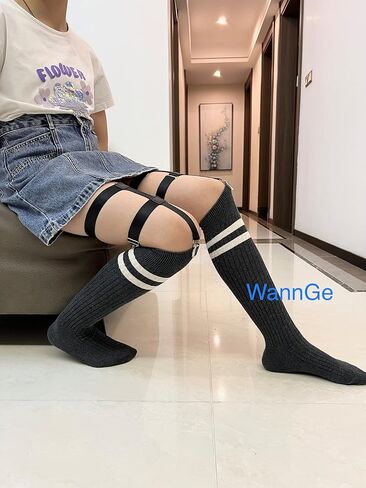 رباط فخذ قابل للتعديل للسيدات، رباط ساق مرن مع مشابك أربطة قوطية عتيقة لجوارب الفخذ العالية in Kuwait