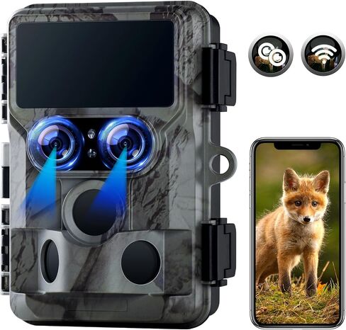 كاميرا VOOPEAK Trail WiFi، رؤية ليلية النجوم بعدسة مزدوجة أصلية 4K 60MP 30FPS كاميرات صيد ألعاب بلوتوث مع مستشعرات IMX458 لمراقبة الحياة البرية in Saudi Arabia