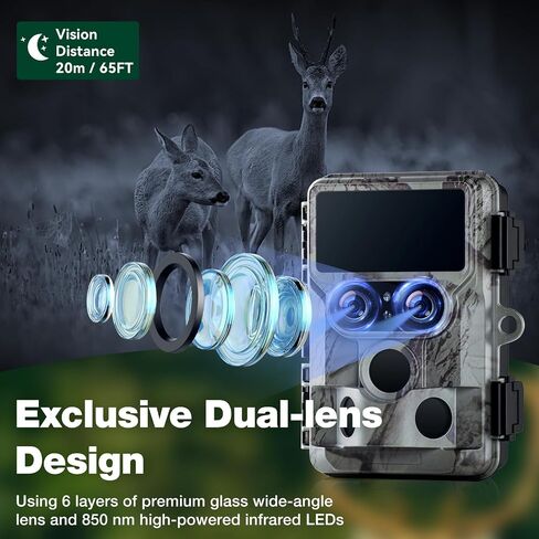 كاميرا VOOPEAK Trail WiFi، رؤية ليلية النجوم بعدسة مزدوجة أصلية 4K 60MP 30FPS كاميرات صيد ألعاب بلوتوث مع مستشعرات IMX458 لمراقبة الحياة البرية in Saudi Arabia