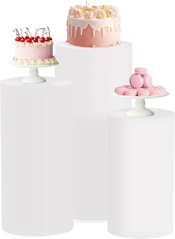 Cylinder Stand Covers for Party 3Pcs Spandex Cylinder Pedestal Stand Covers Cylinder Plinth Stand Cover for Party Backdrop Decor Baby Shower Birthday Wedding, Beige in Saudi Arabia