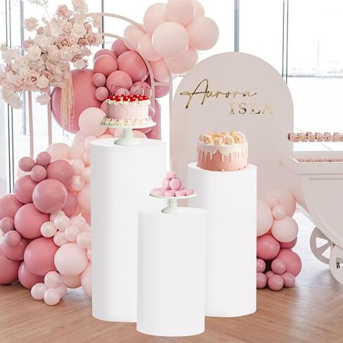 Cylinder Stand Covers for Party 3Pcs Spandex Cylinder Pedestal Stand Covers Cylinder Plinth Stand Cover for Party Backdrop Decor Baby Shower Birthday Wedding, Beige in Saudi Arabia