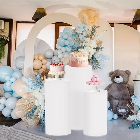 Cylinder Stand Covers for Party 3Pcs Spandex Cylinder Pedestal Stand Covers Cylinder Plinth Stand Cover for Party Backdrop Decor Baby Shower Birthday Wedding, Beige in Saudi Arabia