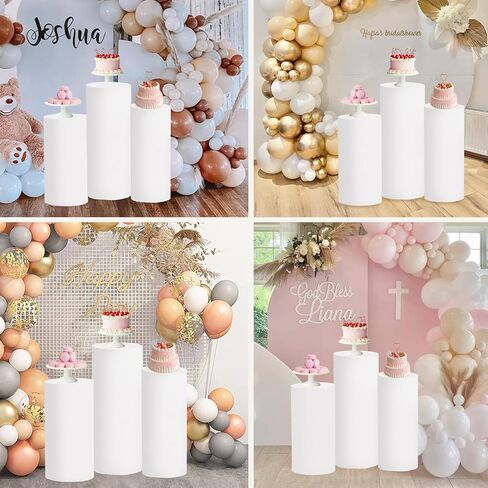 Cylinder Stand Covers for Party 3Pcs Spandex Cylinder Pedestal Stand Covers Cylinder Plinth Stand Cover for Party Backdrop Decor Baby Shower Birthday Wedding, Beige in Saudi Arabia