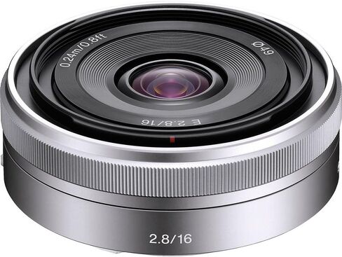 Sony E 16mm f/2.8 Lens Silver SEL16F28, Filter Kit, Cap Keeper, Cleaning Kit, and More in Saudi Arabia