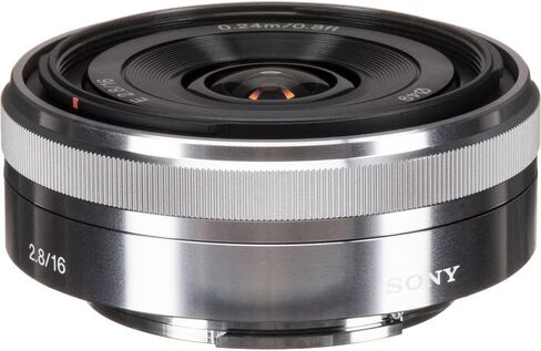 Sony E 16mm f/2.8 Lens Silver SEL16F28, Filter Kit, Cap Keeper, Cleaning Kit, and More in Saudi Arabia