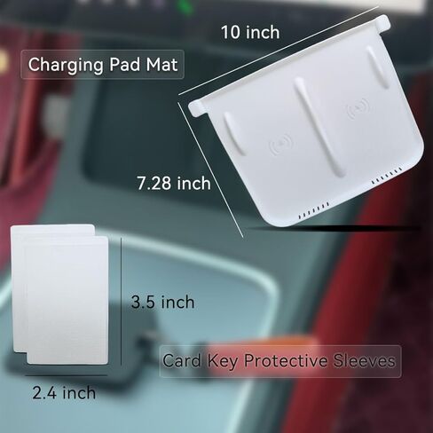 Naviurway Center Console شحن لاسلكي حصيرة سيليكون وسادة مقاومة للماء مضادة للانزلاق من ألياف الكربون الصناعية متوافقة مع Tesla Model 3 21-23 Model Y 21-24 الملحقات الداخلية 2 بطاقة مفتاح الأكمام in Kuwait