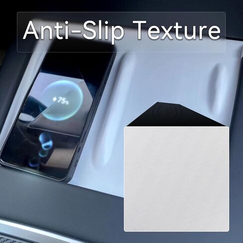 Naviurway Center Console شحن لاسلكي حصيرة سيليكون وسادة مقاومة للماء مضادة للانزلاق من ألياف الكربون الصناعية متوافقة مع Tesla Model 3 21-23 Model Y 21-24 الملحقات الداخلية 2 بطاقة مفتاح الأكمام in Kuwait